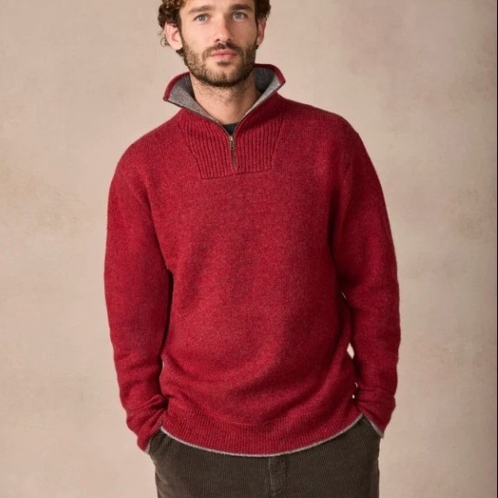 IrelandsEye 100% Wool Quarter Zip Sweater Red Made Ireland Heritage Academia 90s